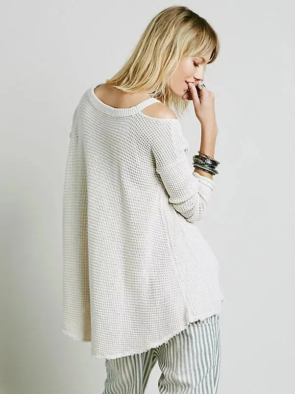 Street Style Bare Shoulder Loose Long Sweater
