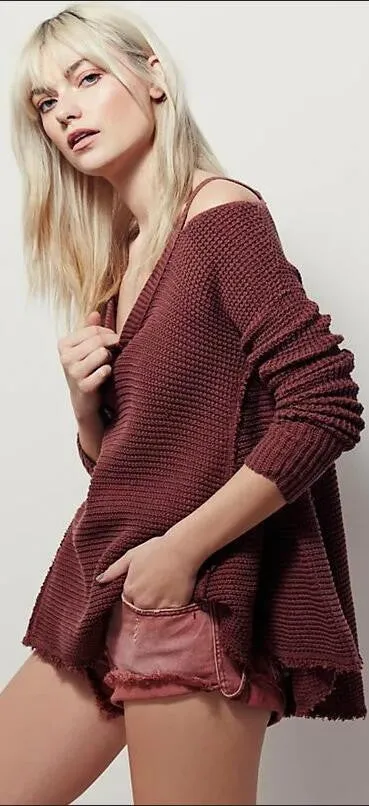 Street Style Bare Shoulder Loose Long Sweater