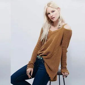 Street Style Bare Shoulder Loose Long Sweater