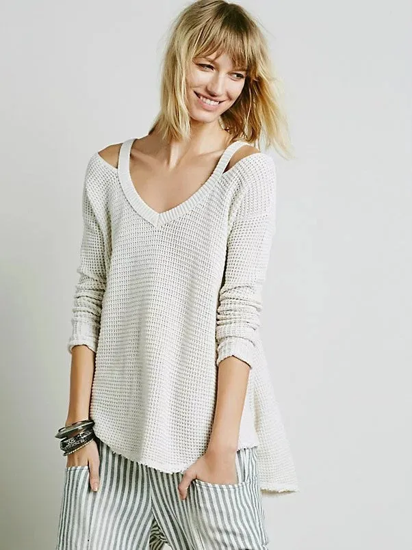 Street Style Bare Shoulder Loose Long Sweater