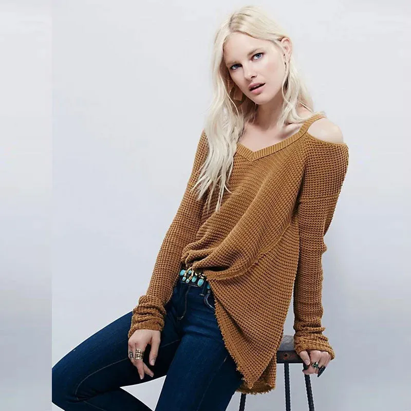 Street Style Bare Shoulder Loose Long Sweater