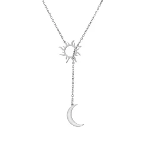Sun Moon Y Necklace for Women Jewelry Minimalist Style Stainless Steel Hypoallergenic Necklace Gift (silver sun moon)