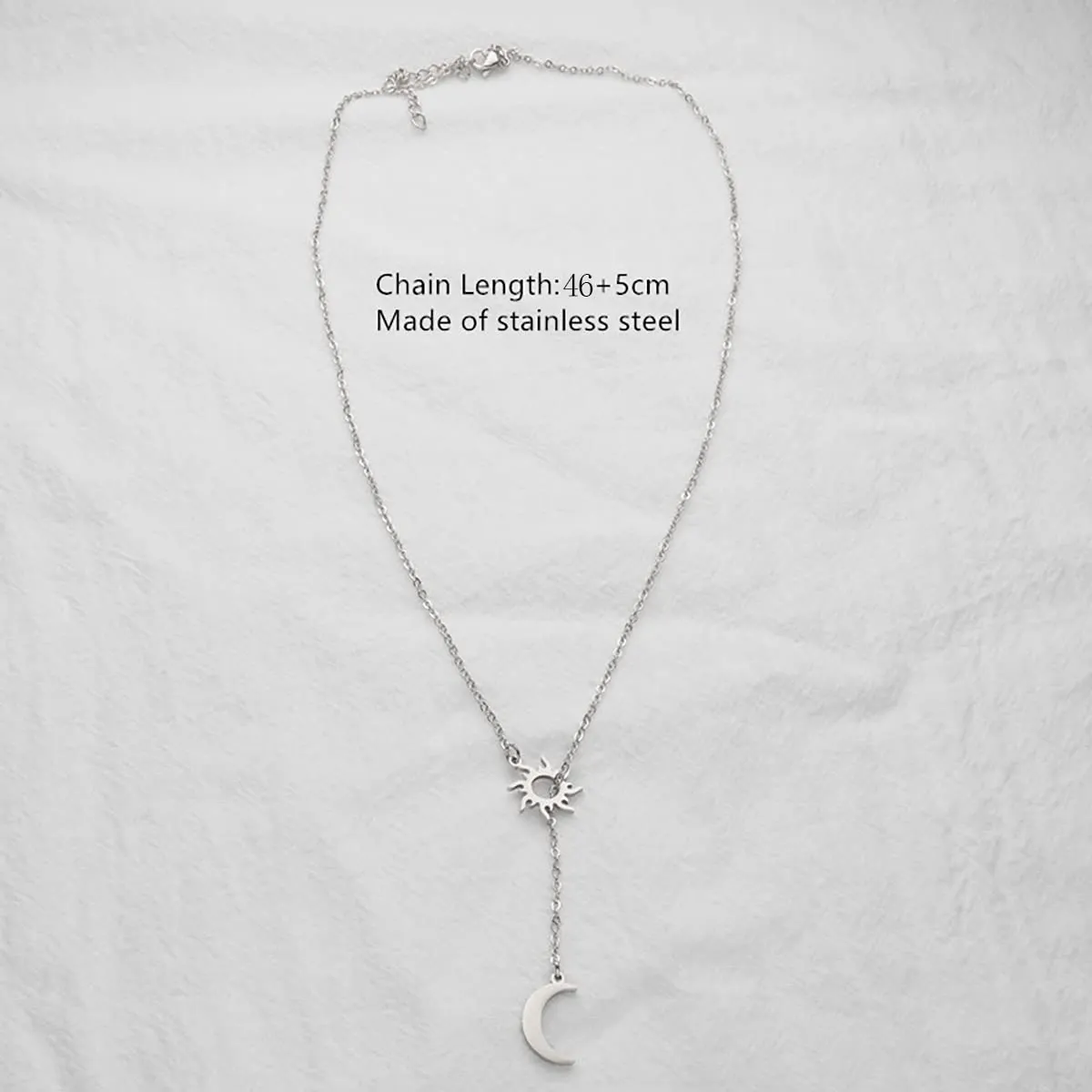 Sun Moon Y Necklace for Women Jewelry Minimalist Style Stainless Steel Hypoallergenic Necklace Gift (silver sun moon)
