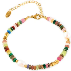 SUNFEEL Boho Beaded Bracelets for Women Colorful Natural Stone Bracelets Gold Pearl Chain Jewelry For Friendship and Birthday Gifts