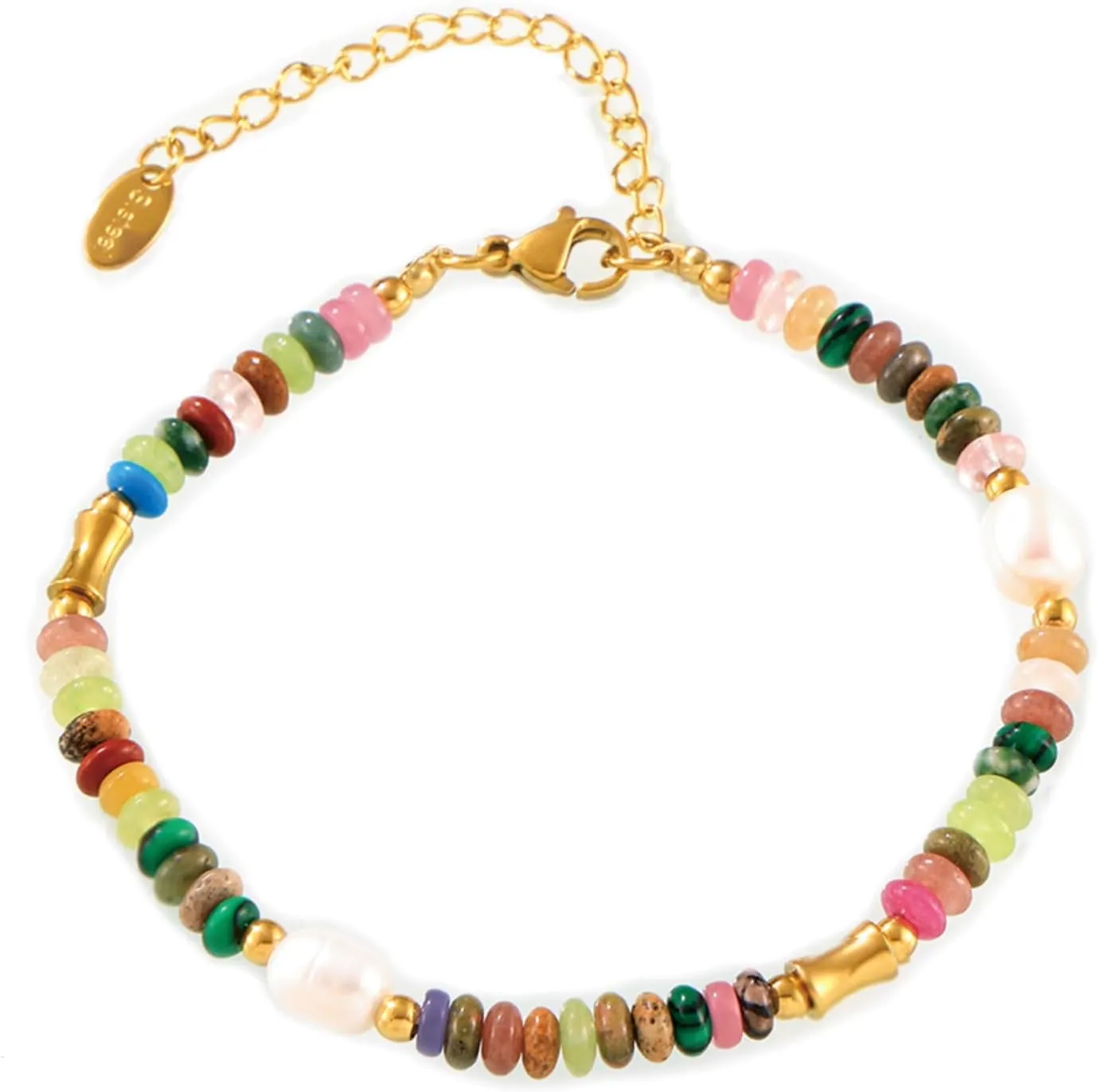 SUNFEEL Boho Beaded Bracelets for Women Colorful Natural Stone Bracelets Gold Pearl Chain Jewelry For Friendship and Birthday Gifts