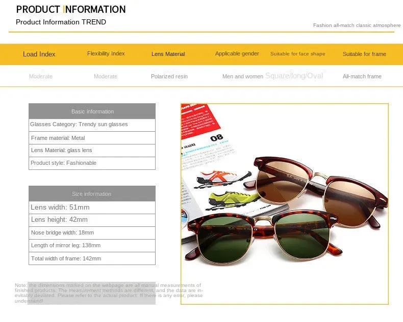 Sunglasses sun Shades Glass Retro Universal Half Frame Beige Nail Trendy UV Protection unisex
