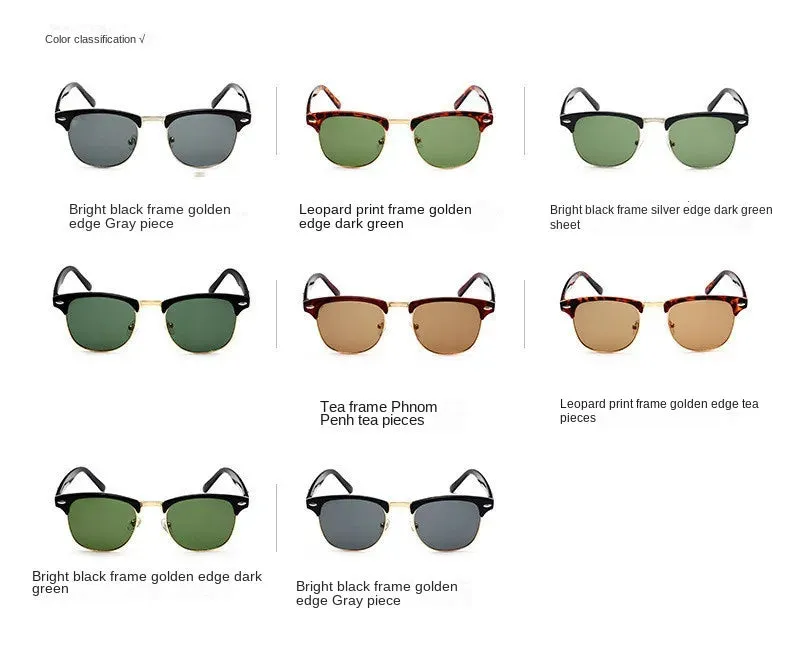 Sunglasses sun Shades Glass Retro Universal Half Frame Beige Nail Trendy UV Protection unisex