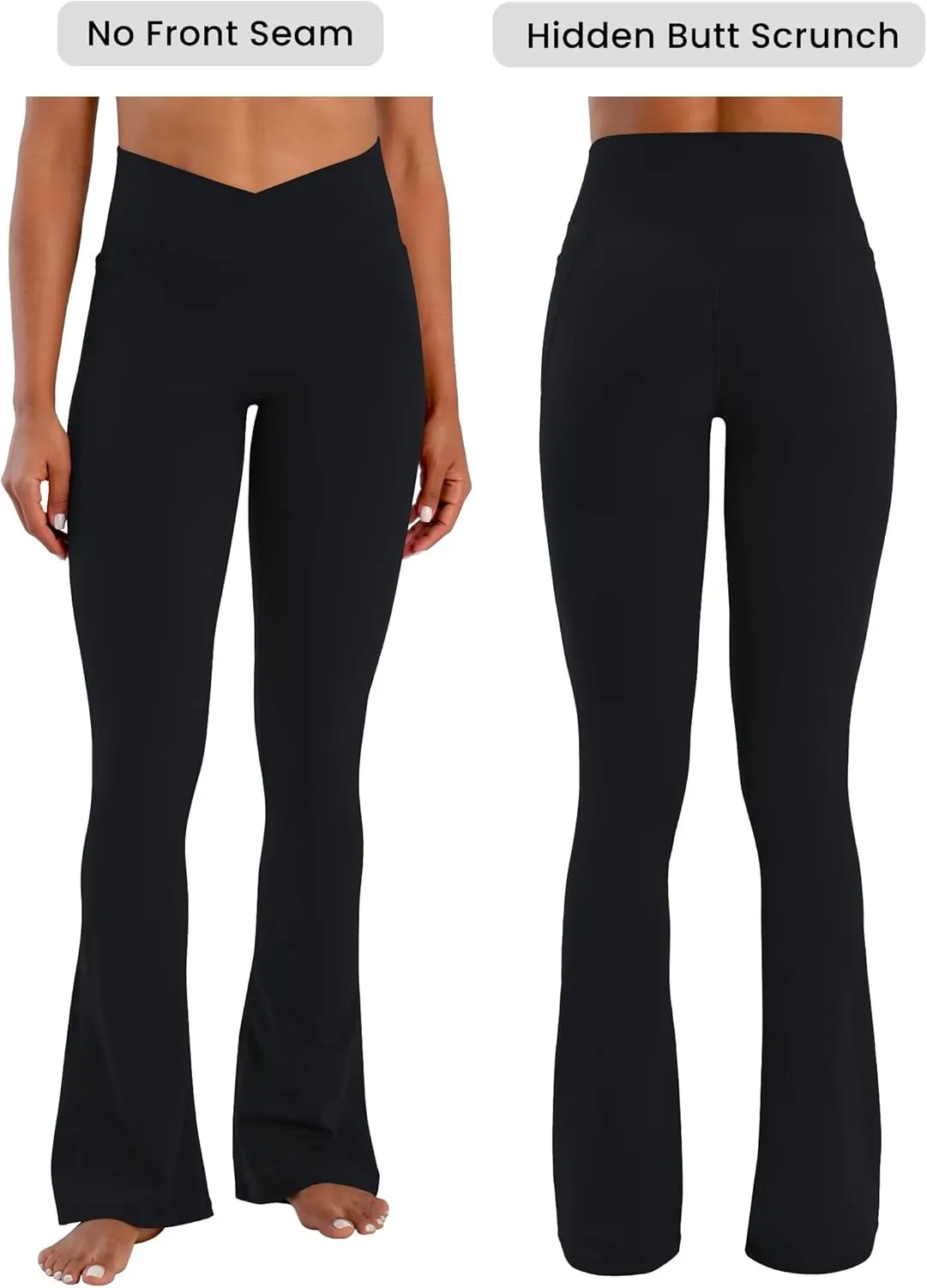 Sunzel Hidden Butt Lifting Scrunch Flare Leggings for Women with Pockets No Front Seam Tummy Control Mini Flared Yoga Pants
