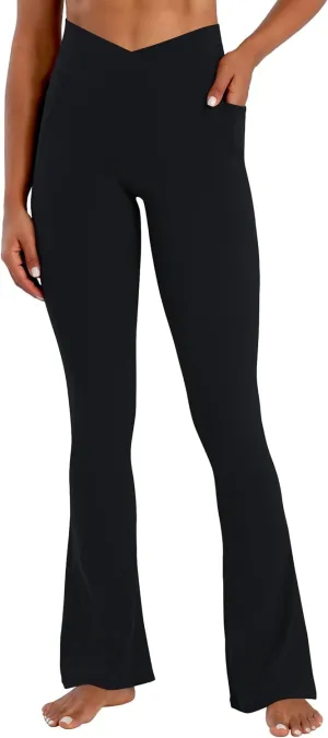 Sunzel Hidden Butt Lifting Scrunch Flare Leggings for Women with Pockets No Front Seam Tummy Control Mini Flared Yoga Pants