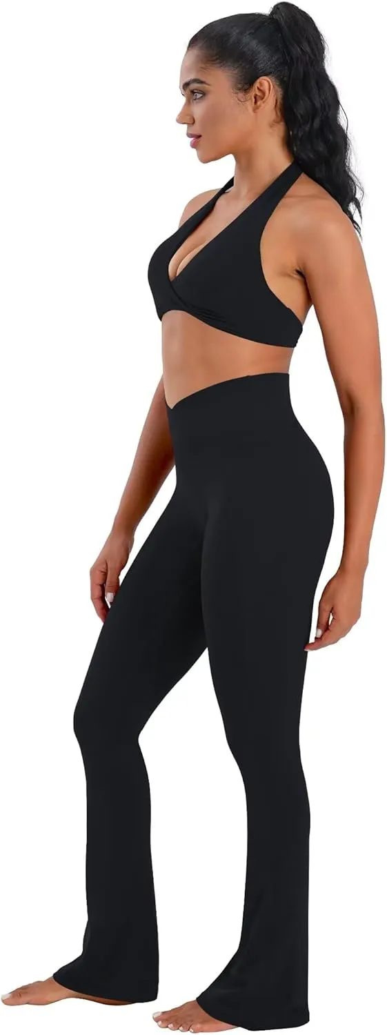 Sunzel Hidden Butt Lifting Scrunch Flare Leggings for Women with Pockets No Front Seam Tummy Control Mini Flared Yoga Pants