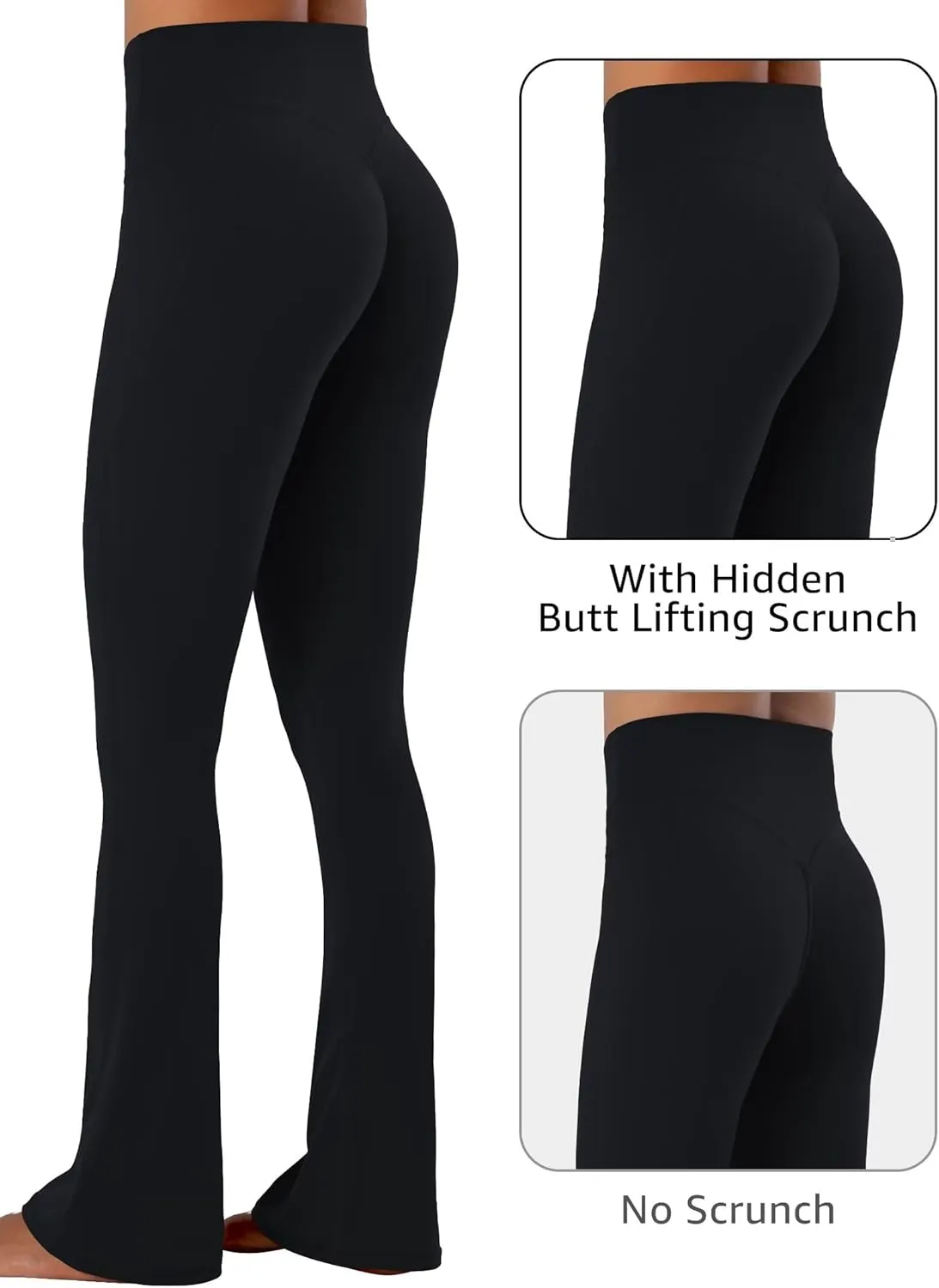 Sunzel Hidden Butt Lifting Scrunch Flare Leggings for Women with Pockets No Front Seam Tummy Control Mini Flared Yoga Pants