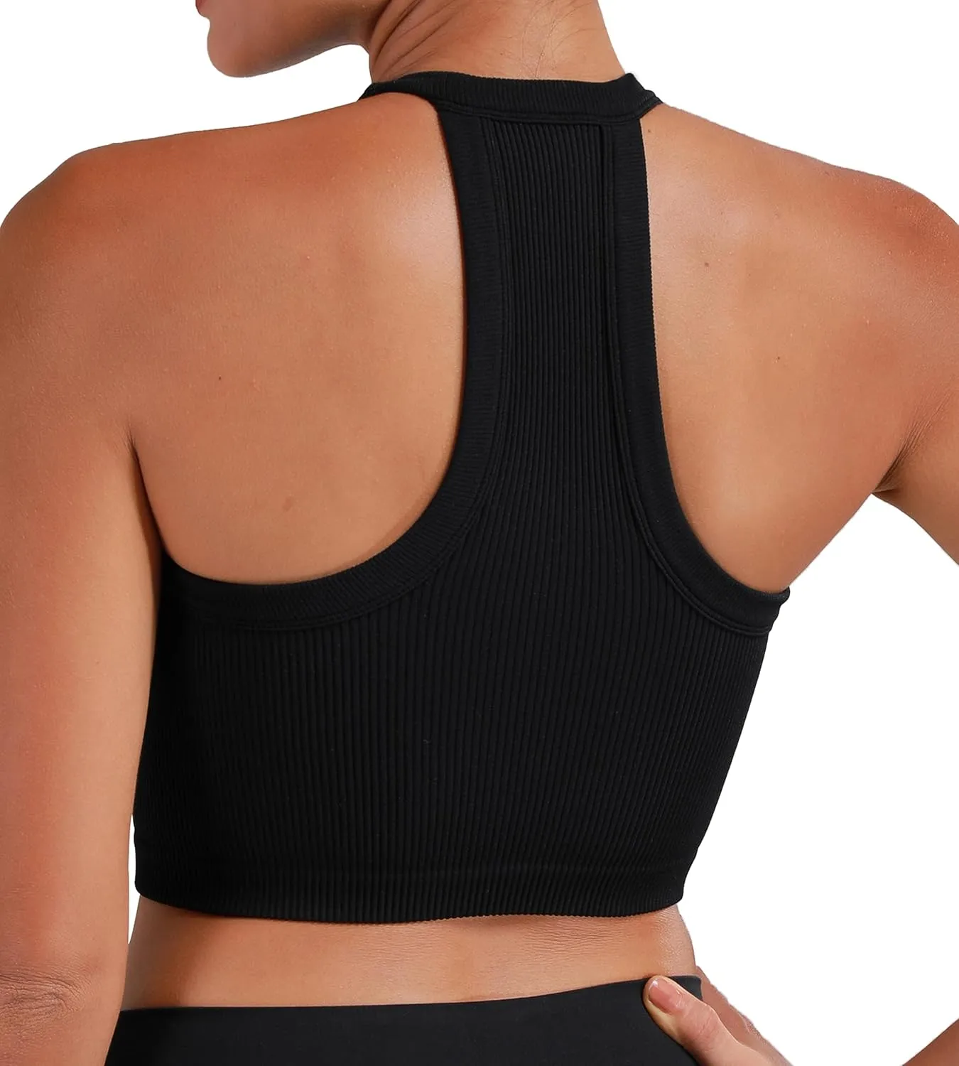 Sunzel Ribbed Tank Tops for Women, Halter High Neck Seamless Cute Crop Top, Basics Sleeveless Workout Athletic Yoga Shirts