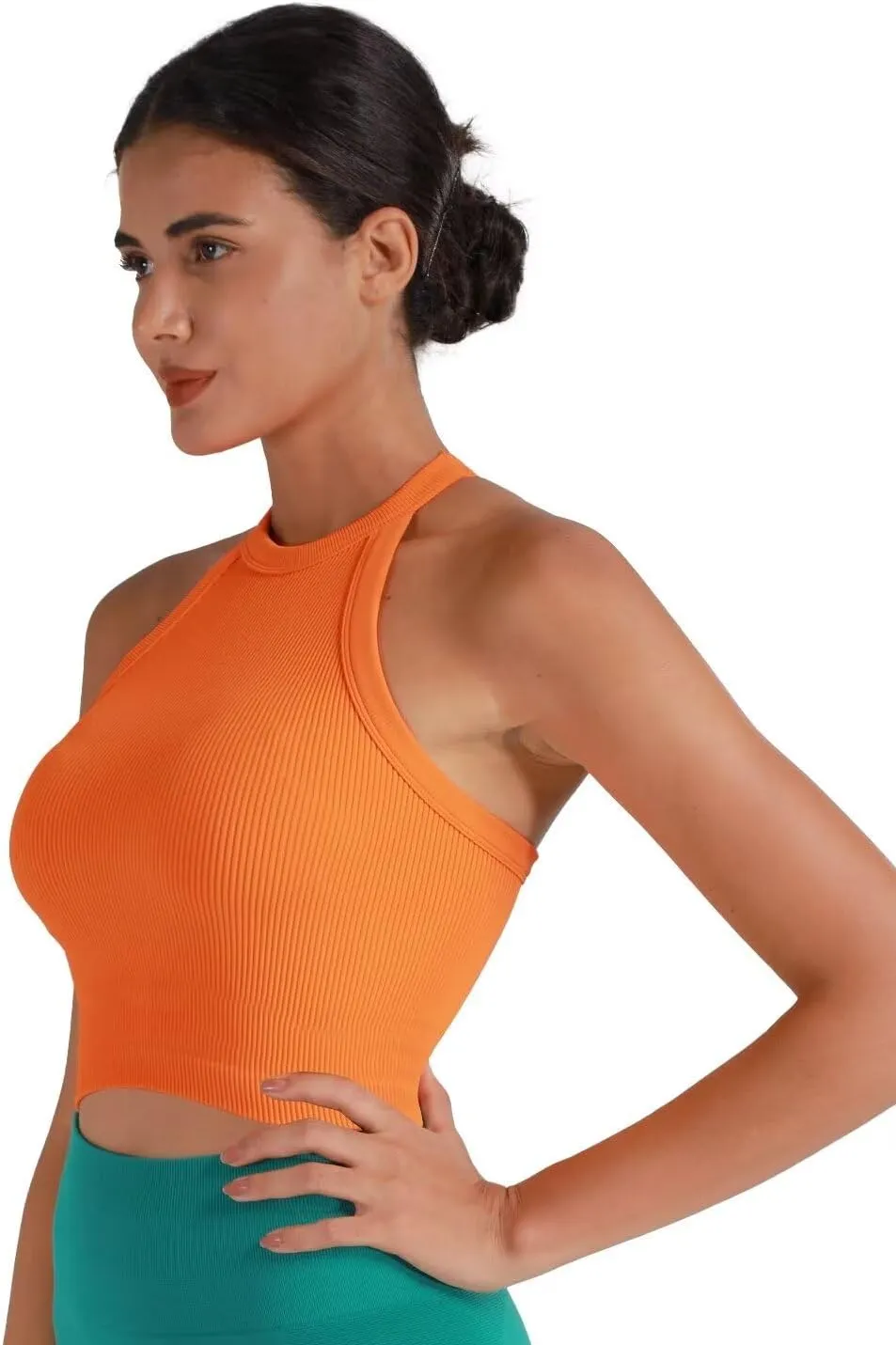 Sunzel Ribbed Tank Tops for Women, Halter High Neck Seamless Cute Crop Top, Basics Sleeveless Workout Athletic Yoga Shirts