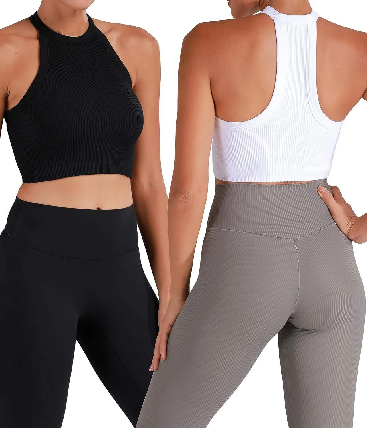 Sunzel Ribbed Tank Tops for Women, Halter High Neck Seamless Cute Crop Top, Basics Sleeveless Workout Athletic Yoga Shirts
