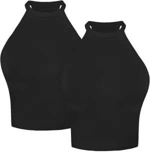 Sunzel Ribbed Tank Tops for Women, Halter High Neck Seamless Cute Crop Top, Basics Sleeveless Workout Athletic Yoga Shirts