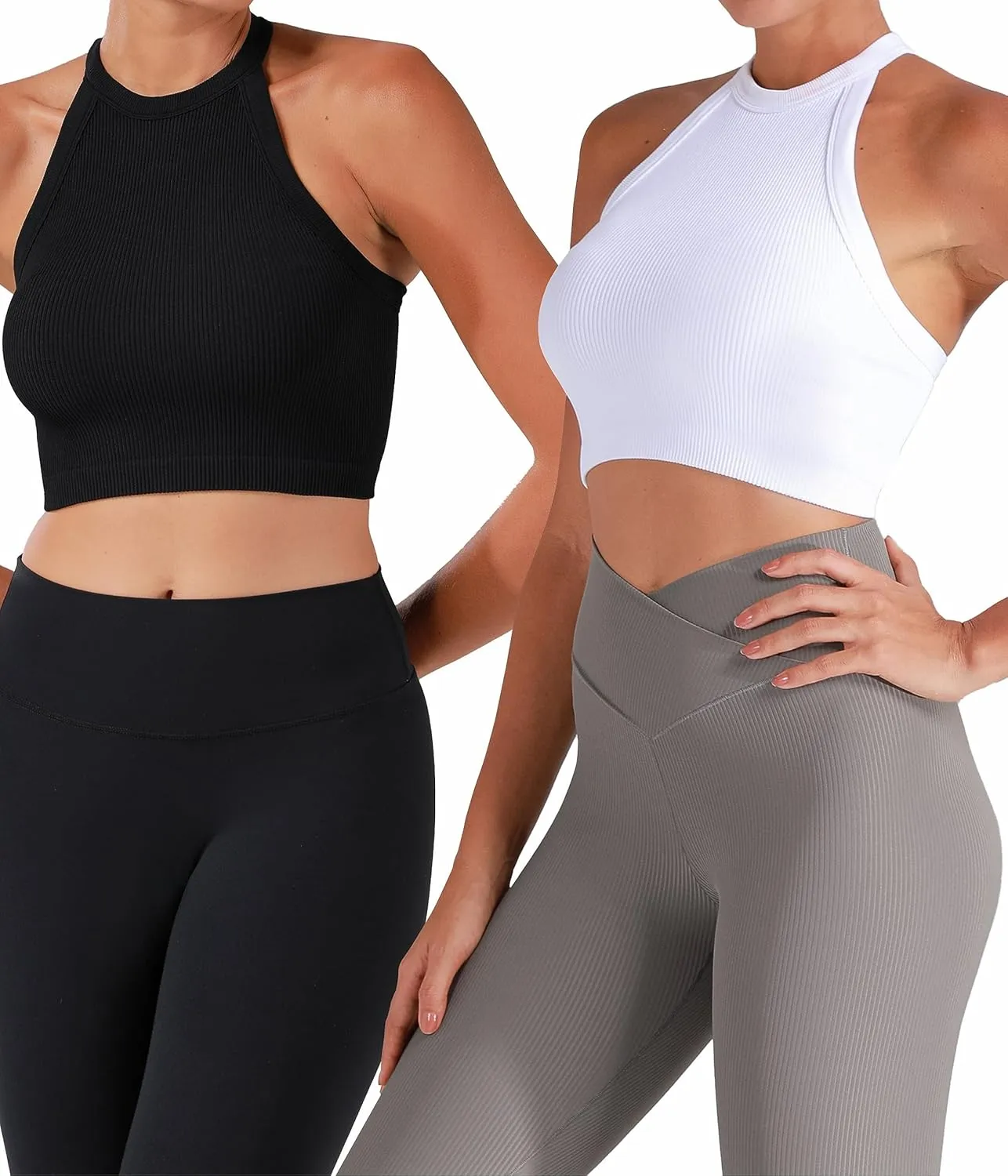 Sunzel Ribbed Tank Tops for Women, Halter High Neck Seamless Cute Crop Top, Basics Sleeveless Workout Athletic Yoga Shirts