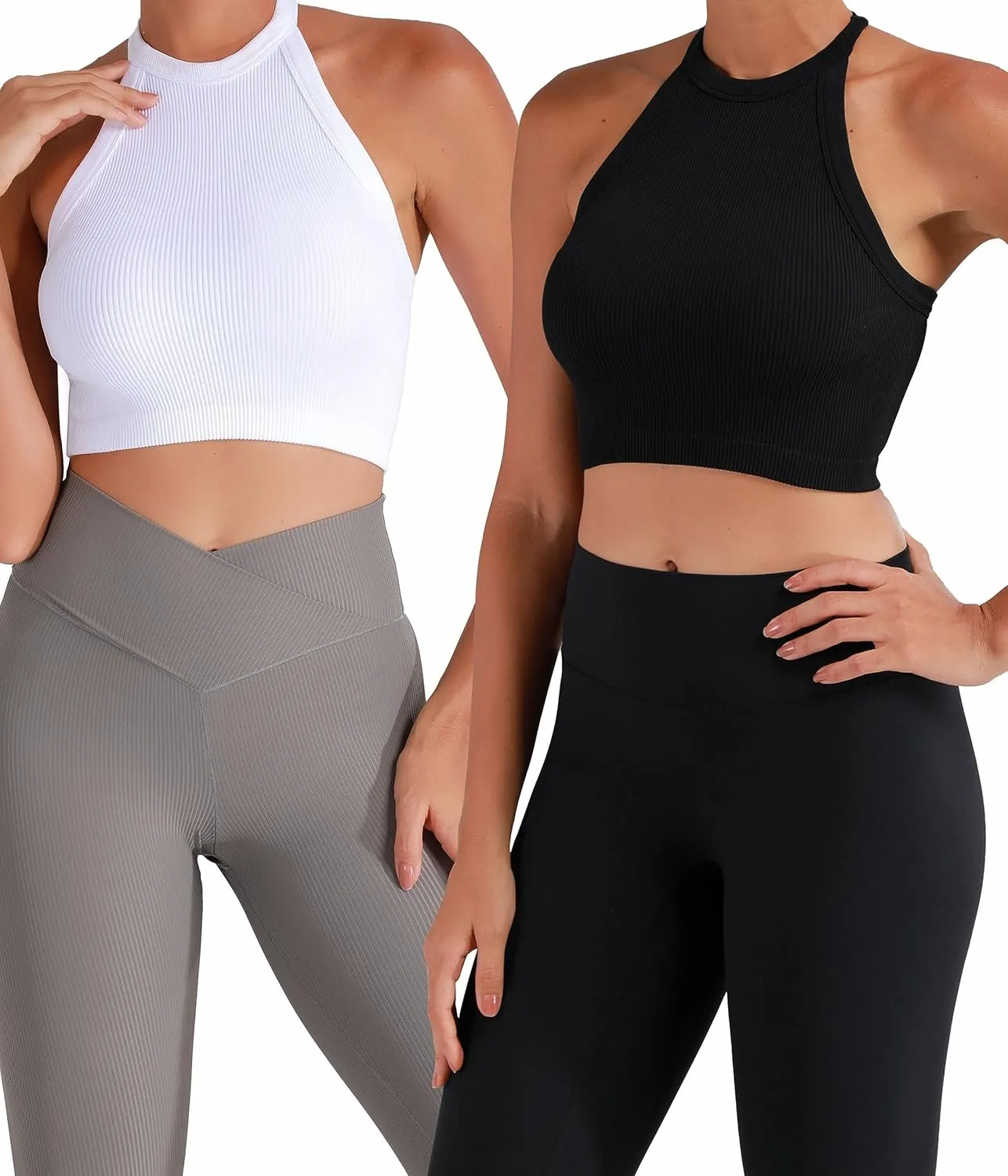 Sunzel Ribbed Tank Tops for Women, Halter High Neck Seamless Cute Crop Top, Basics Sleeveless Workout Athletic Yoga Shirts