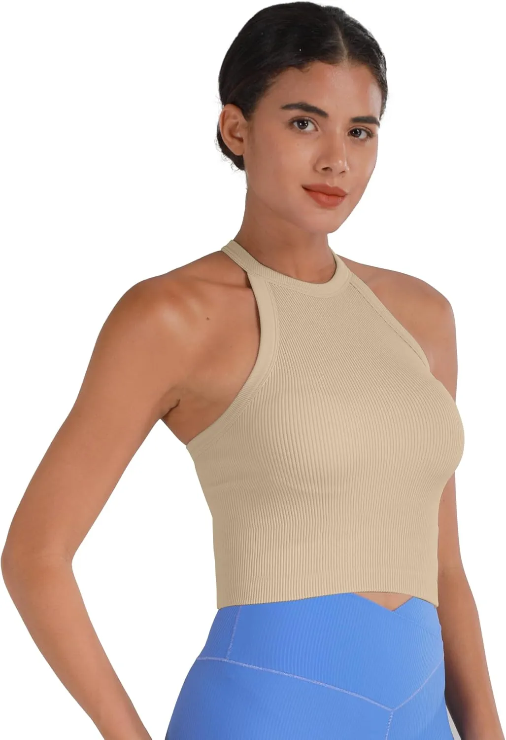 Sunzel Ribbed Tank Tops for Women, Halter High Neck Seamless Cute Crop Top, Basics Sleeveless Workout Athletic Yoga Shirts