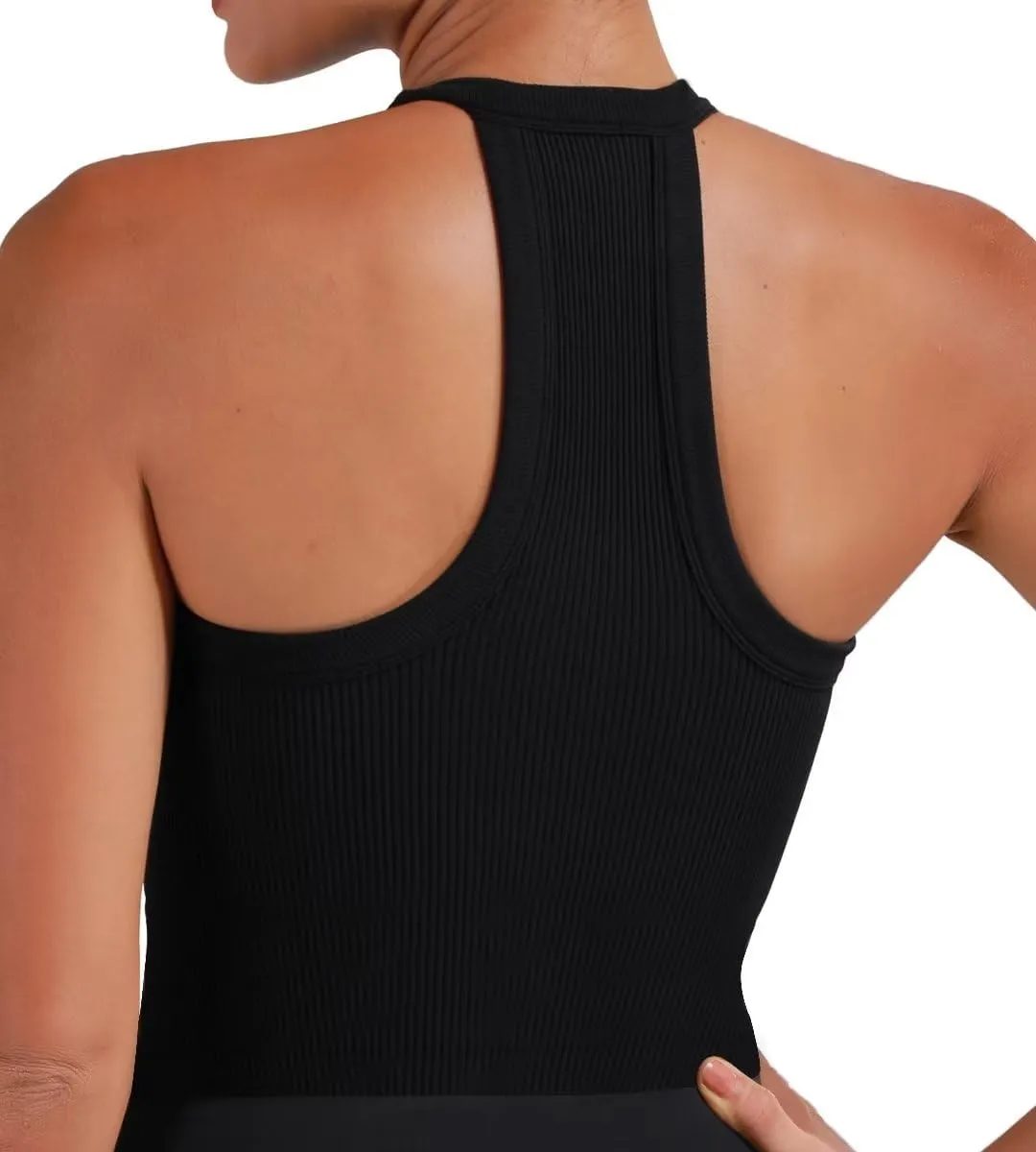 Sunzel Ribbed Tank Tops for Women, Halter High Neck Seamless Cute Crop Top, Basics Sleeveless Workout Athletic Yoga Shirts