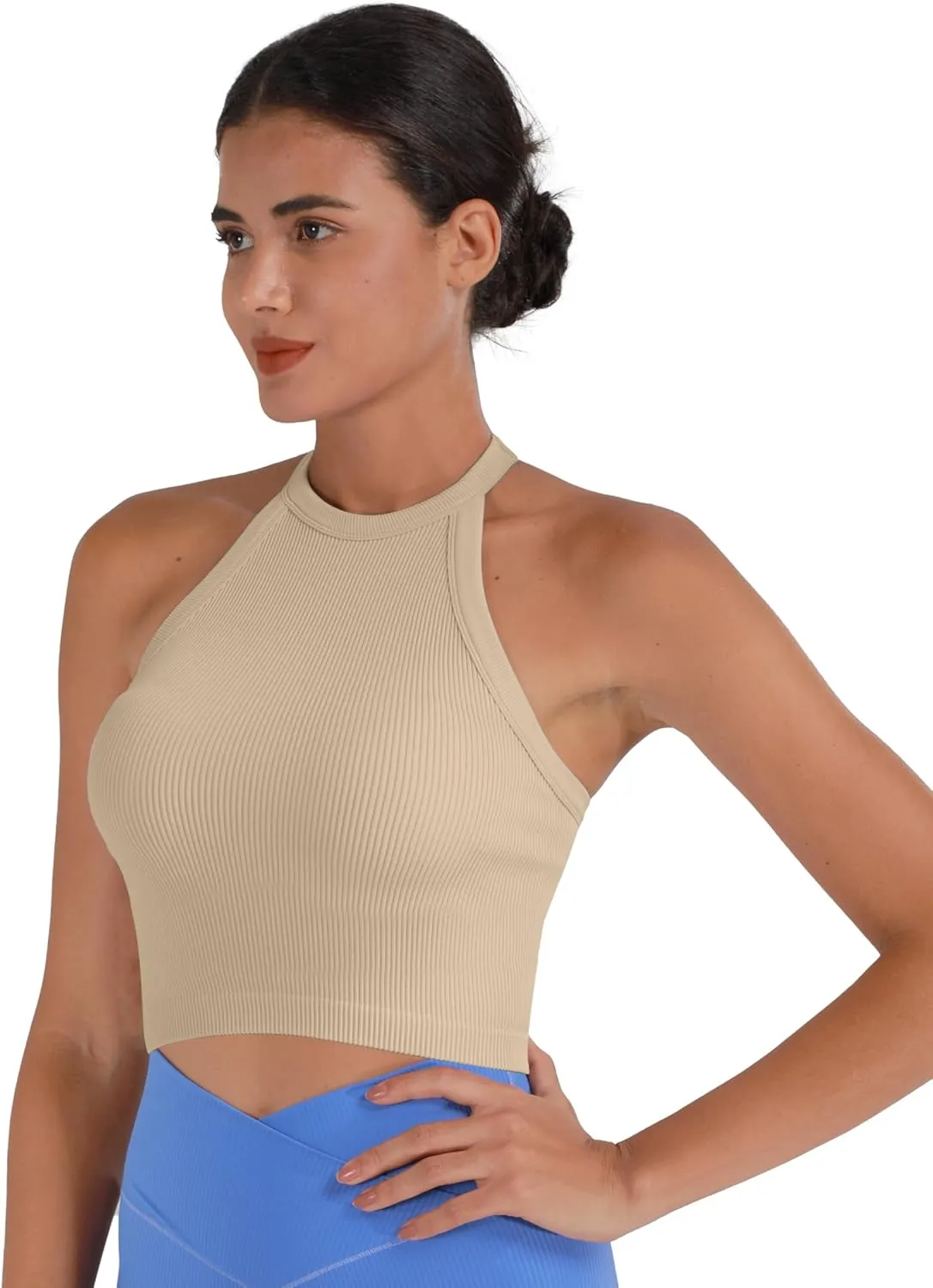 Sunzel Ribbed Tank Tops for Women, Halter High Neck Seamless Cute Crop Top, Basics Sleeveless Workout Athletic Yoga Shirts