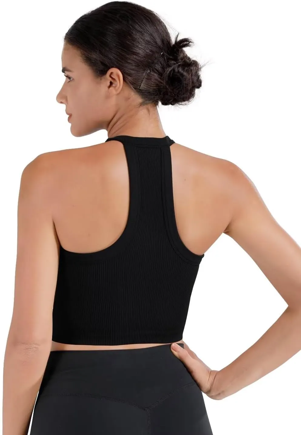 Sunzel Ribbed Tank Tops for Women, Halter High Neck Seamless Cute Crop Top, Basics Sleeveless Workout Athletic Yoga Shirts