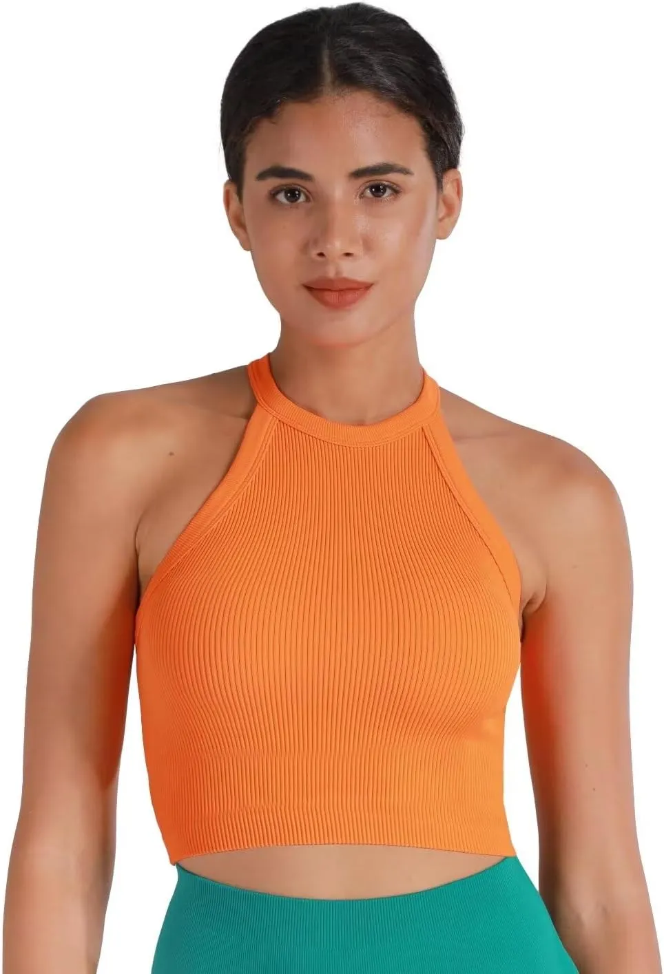 Sunzel Ribbed Tank Tops for Women, Halter High Neck Seamless Cute Crop Top, Basics Sleeveless Workout Athletic Yoga Shirts