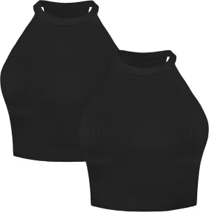 Sunzel Ribbed Tank Tops for Women, Halter High Neck Seamless Cute Crop Top, Basics Sleeveless Workout Athletic Yoga Shirts