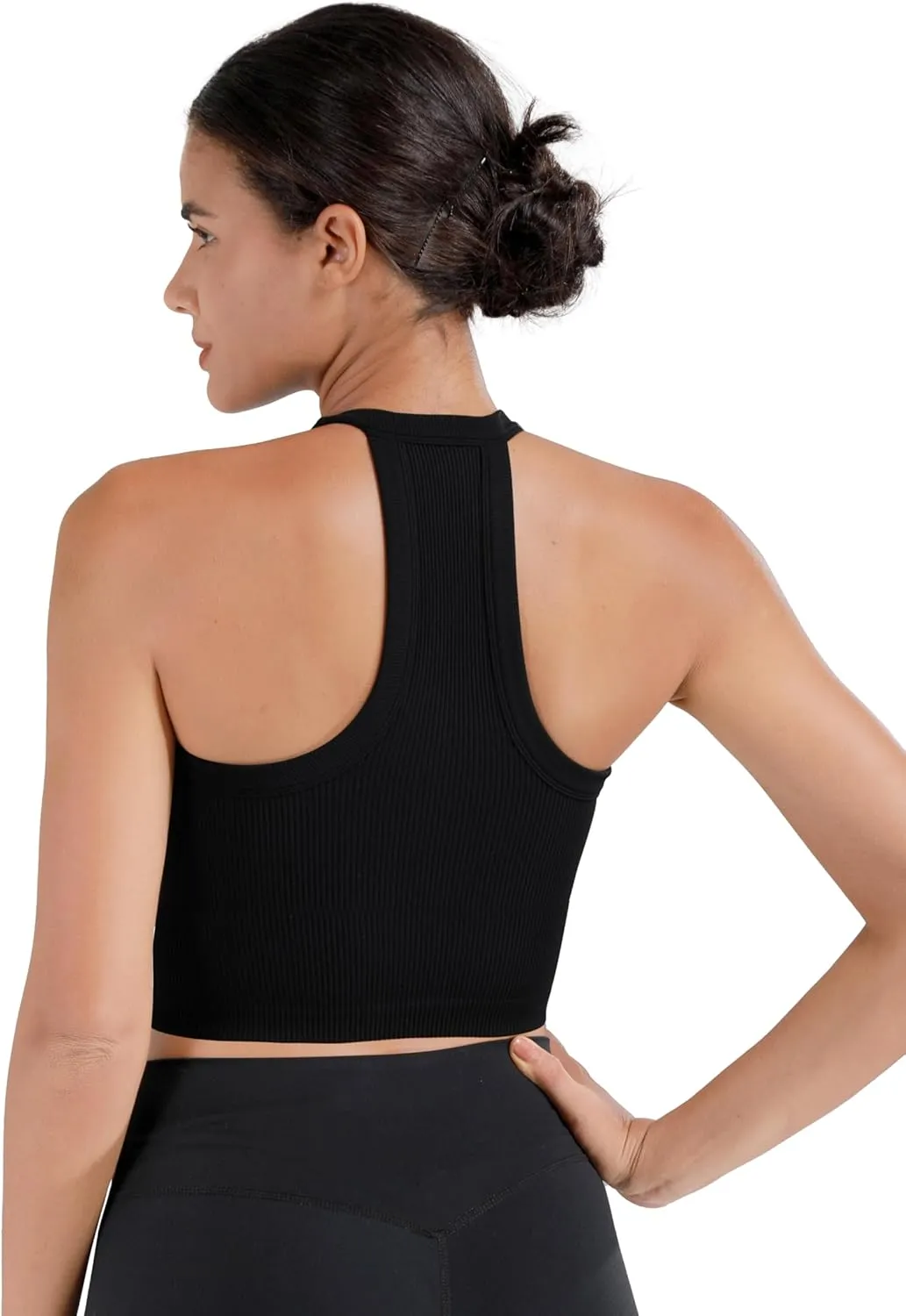 Sunzel Ribbed Tank Tops for Women, Halter High Neck Seamless Cute Crop Top, Basics Sleeveless Workout Athletic Yoga Shirts