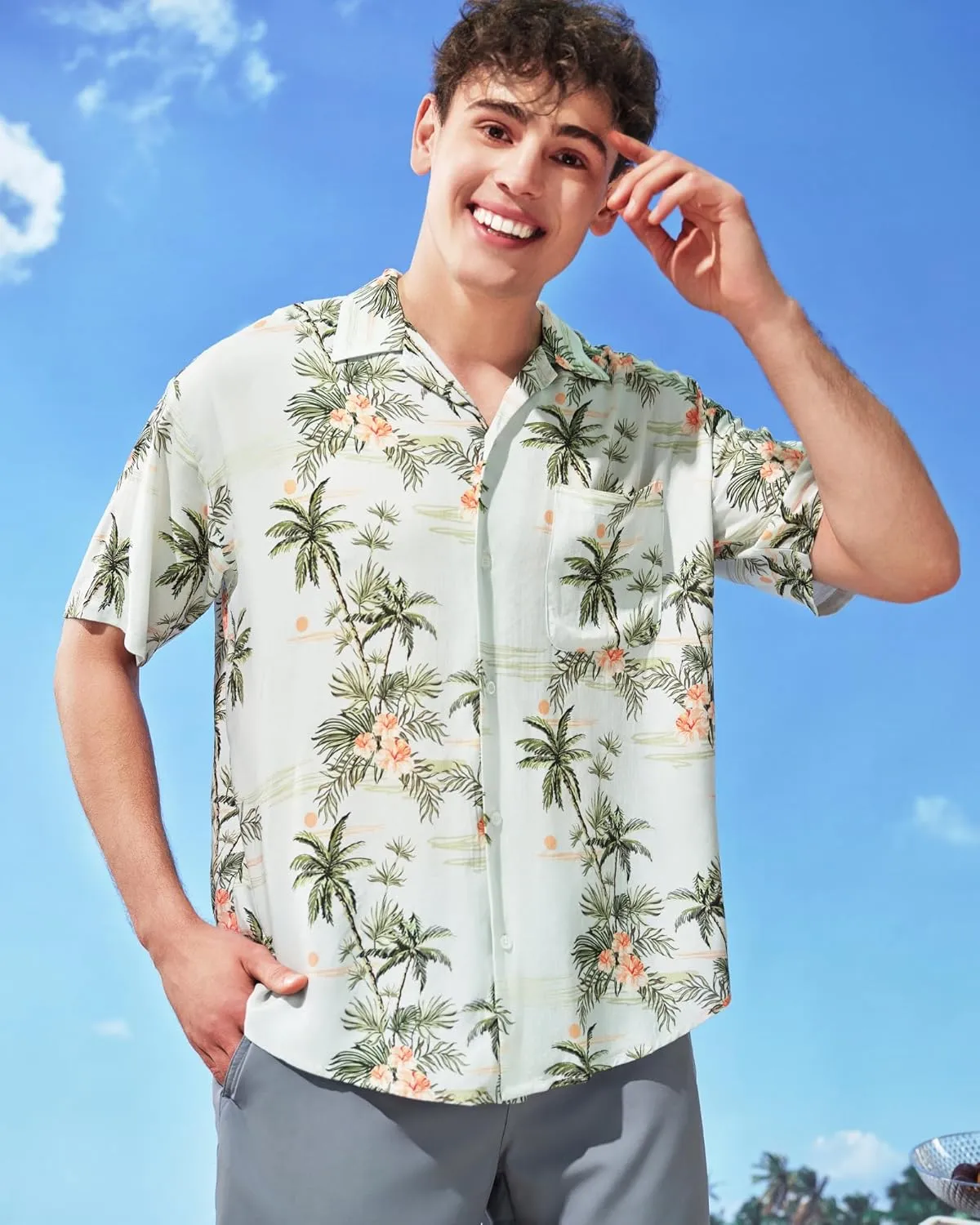 SURF CUZ Mens Hawaiian Shirts Short Sleeve Stretch Casual Aloha Shirt Vacation Mens Tropical Button Down Beach Shirts