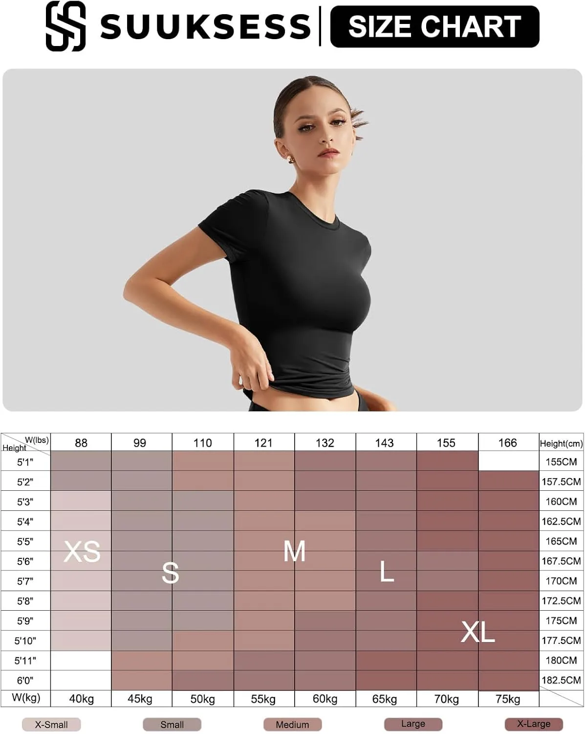 SUUKSESS Women Double Lined Fitted Basic Tee Crew Neck Short Sleeve Y2K Crop Top