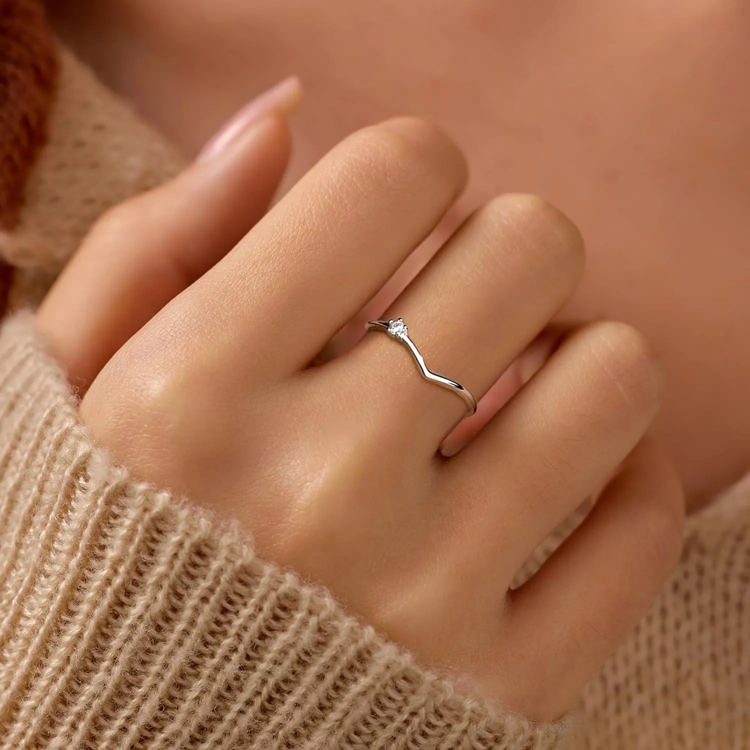 SUYACS Dainty 14K Gold Plated V Rings for Women Non Tarnish 925 Sterling Silver CZ Birthstone Wedding Bands Engagement Promise Ring Stackable Thin Simple Ring Jewelry Birthday Gifts for Her