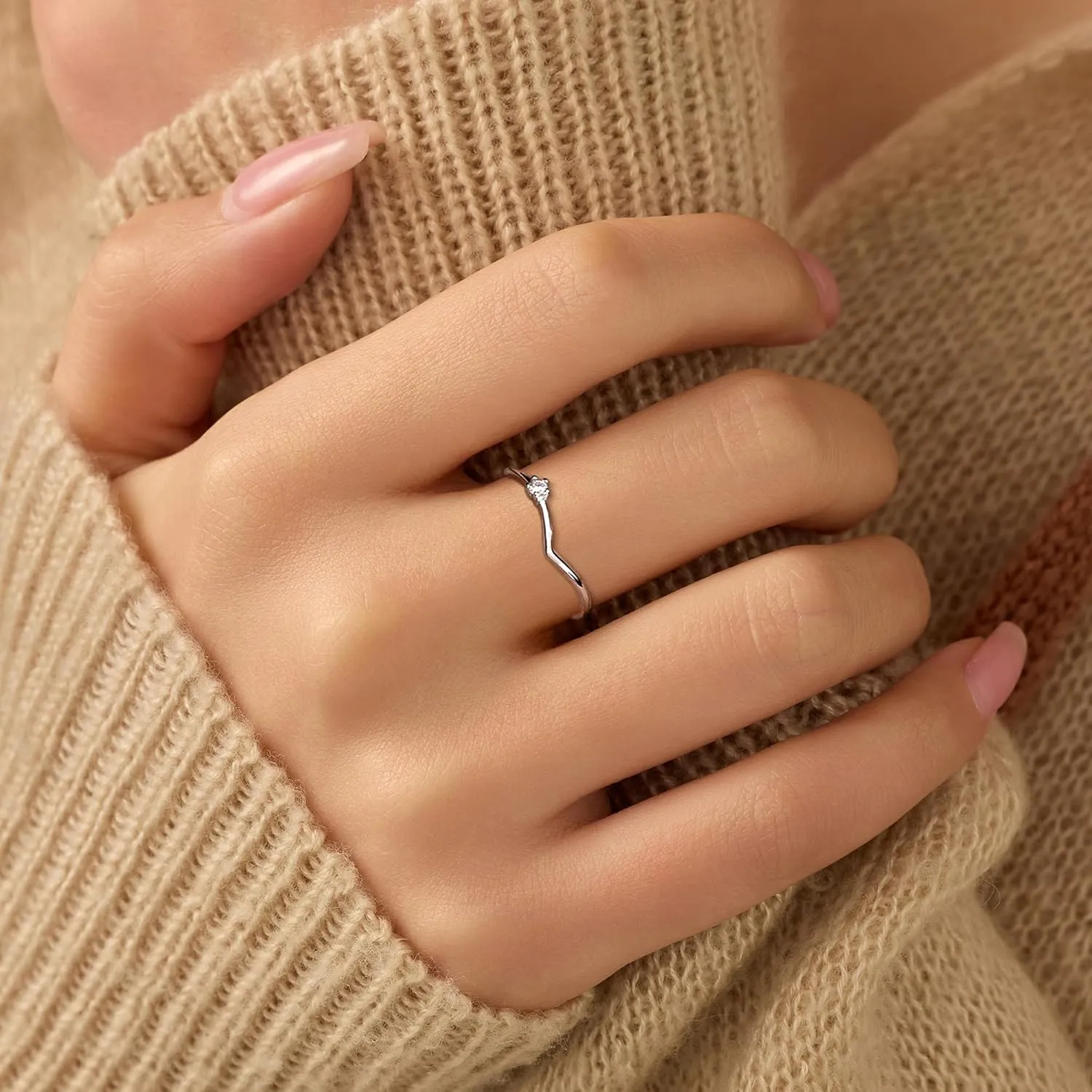 SUYACS Dainty 14K Gold Plated V Rings for Women Non Tarnish 925 Sterling Silver CZ Birthstone Wedding Bands Engagement Promise Ring Stackable Thin Simple Ring Jewelry Birthday Gifts for Her