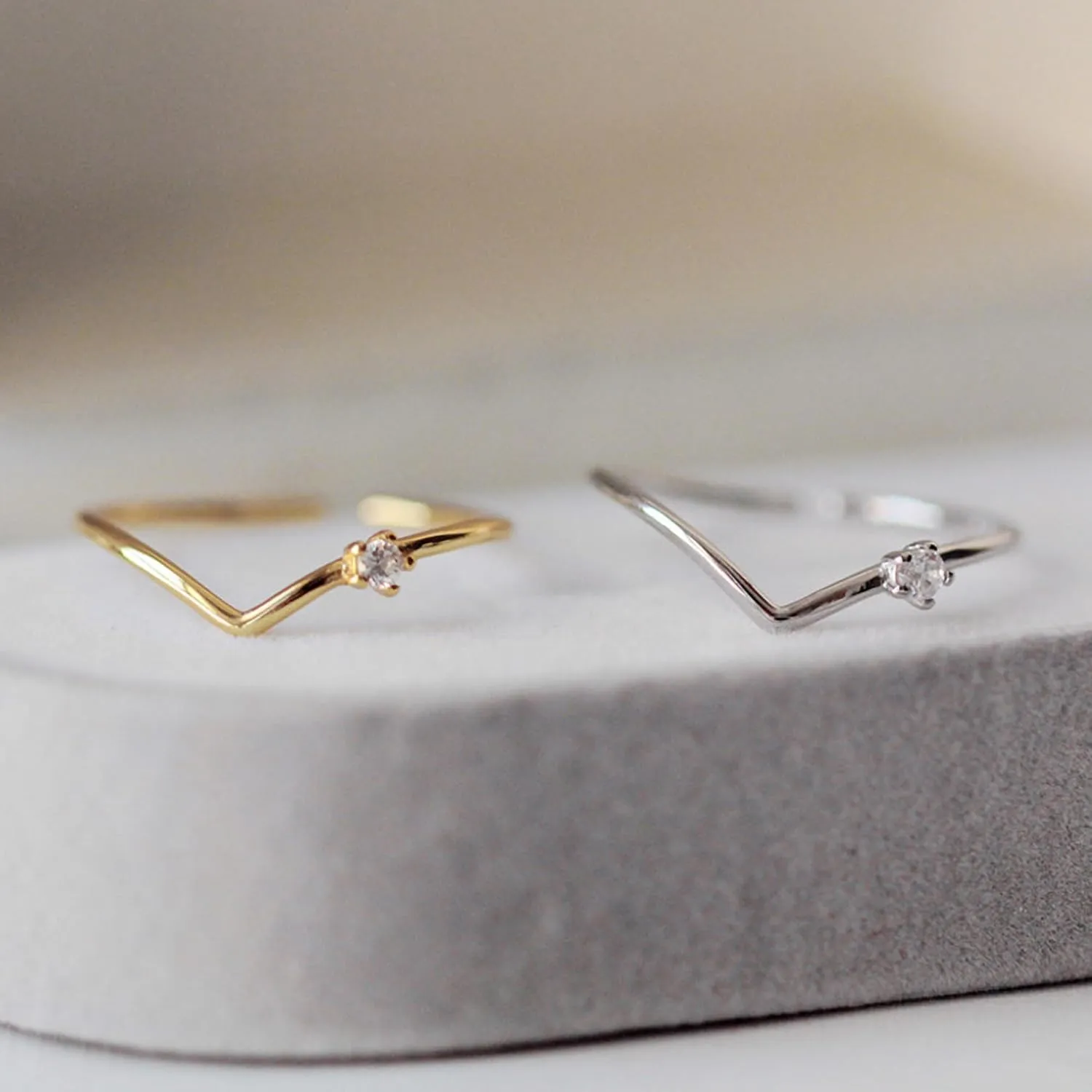 SUYACS Dainty 14K Gold Plated V Rings for Women Non Tarnish 925 Sterling Silver CZ Birthstone Wedding Bands Engagement Promise Ring Stackable Thin Simple Ring Jewelry Birthday Gifts for Her