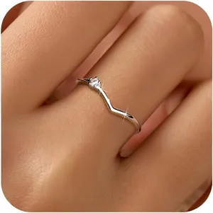 SUYACS Dainty 14K Gold Plated V Rings for Women Non Tarnish 925 Sterling Silver CZ Birthstone Wedding Bands Engagement Promise Ring Stackable Thin Simple Ring Jewelry Birthday Gifts for Her