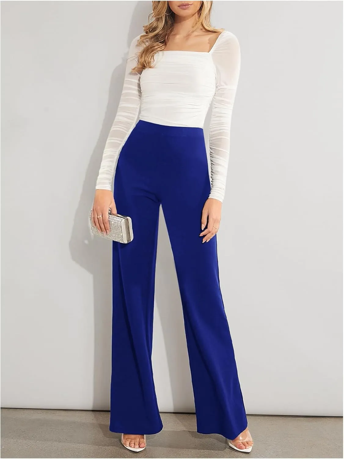 SweatyRocks Women's Casual High Waisted Wide Leg Long Pant Trouser Business Work Pants