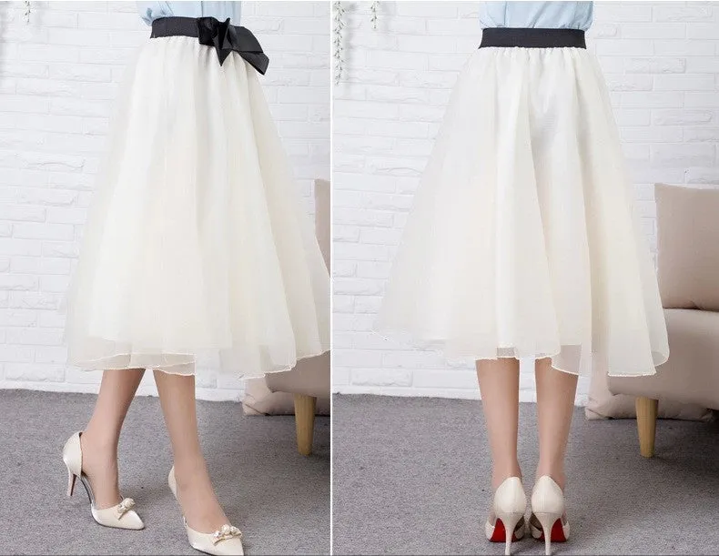 Sweet Bowknot Multi-layer A-line Pleated Tulle Skirt
