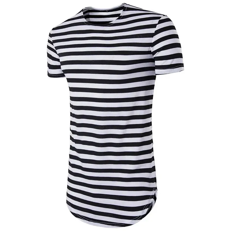 T Shirt Men Long Patchwork Leather Zipper