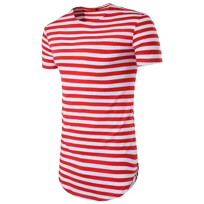 T Shirt Men Long Patchwork Leather Zipper