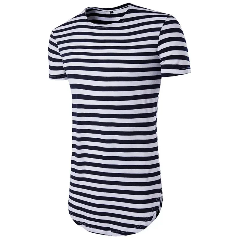 T Shirt Men Long Patchwork Leather Zipper