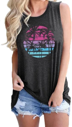 Tank Tops for Women Summer Print Sleeveless T Shirts Casual Loose Graphic Tee Tunic Blouses 2025