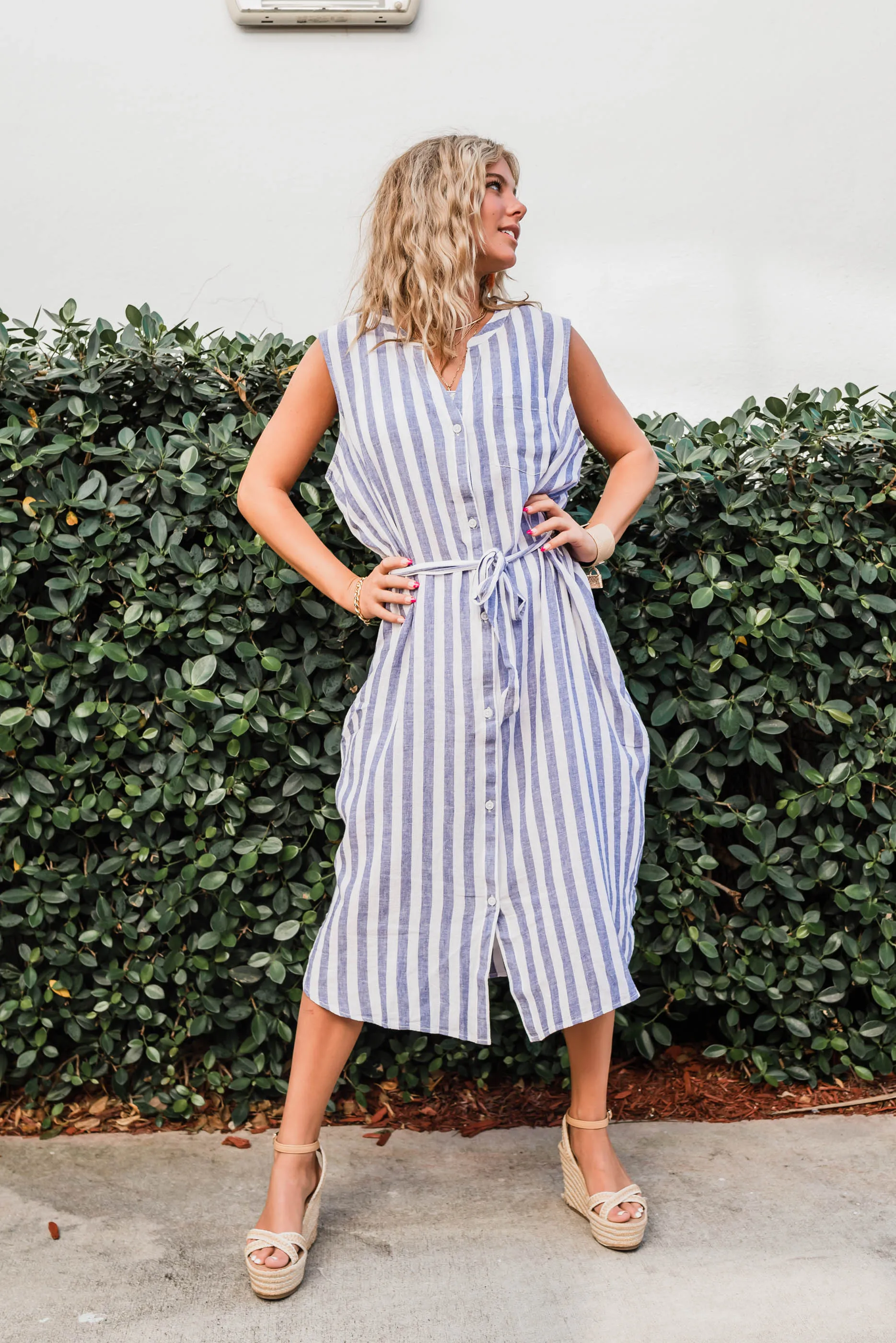 The Sydney Button Up Stripe Dress - Final Sale
