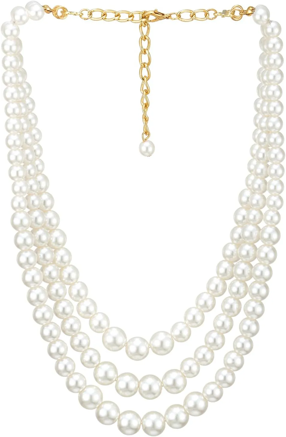 Three-strand Waterfall White Pearls Necklace Statement Necklace Beads Chains Layered, Dress Wedding