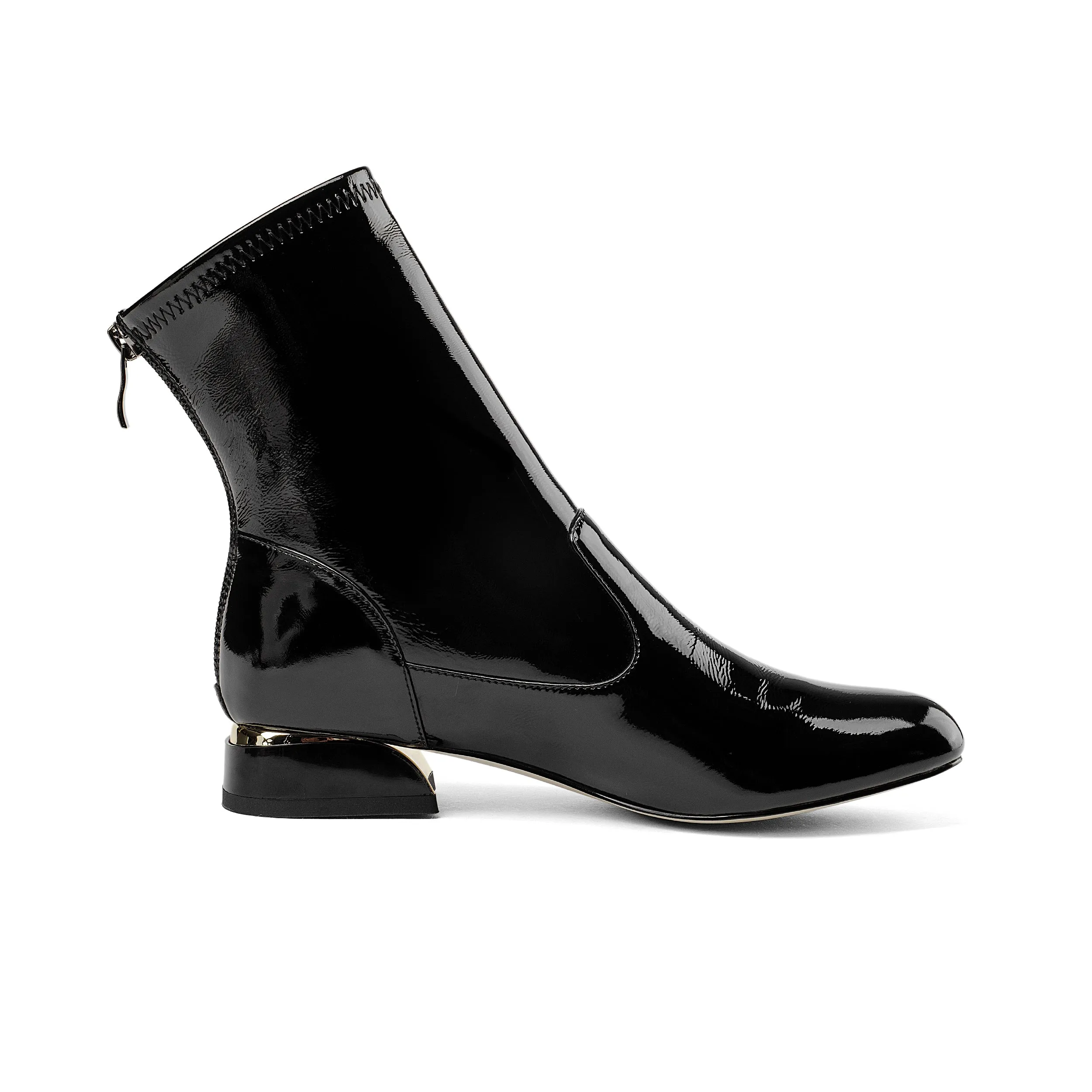 TinaCus Women's Handmade Patent Leather Round Toe Comfort Flat Stylish Back Zipper Ankle Boots