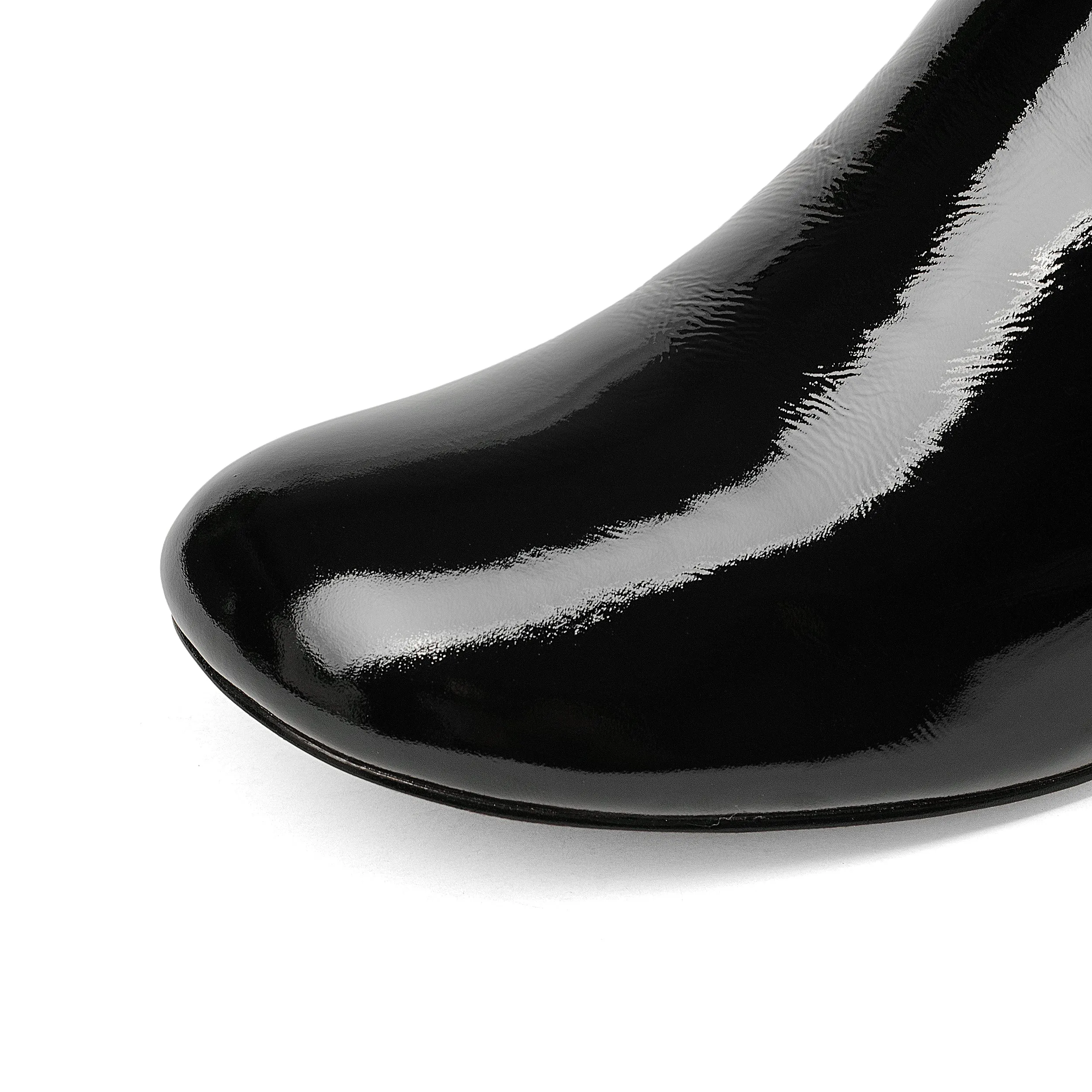 TinaCus Women's Handmade Patent Leather Round Toe Comfort Flat Stylish Back Zipper Ankle Boots