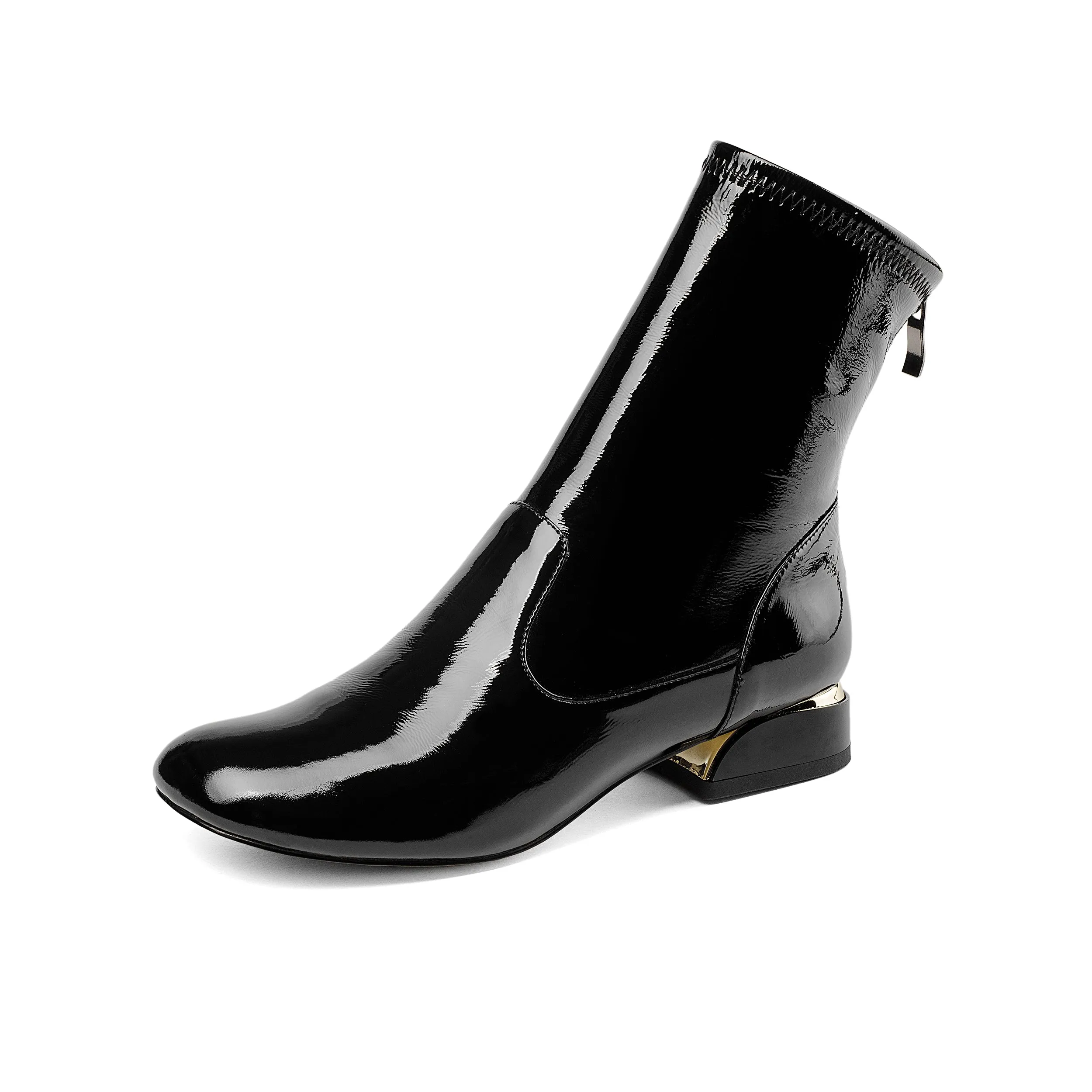 TinaCus Women's Handmade Patent Leather Round Toe Comfort Flat Stylish Back Zipper Ankle Boots