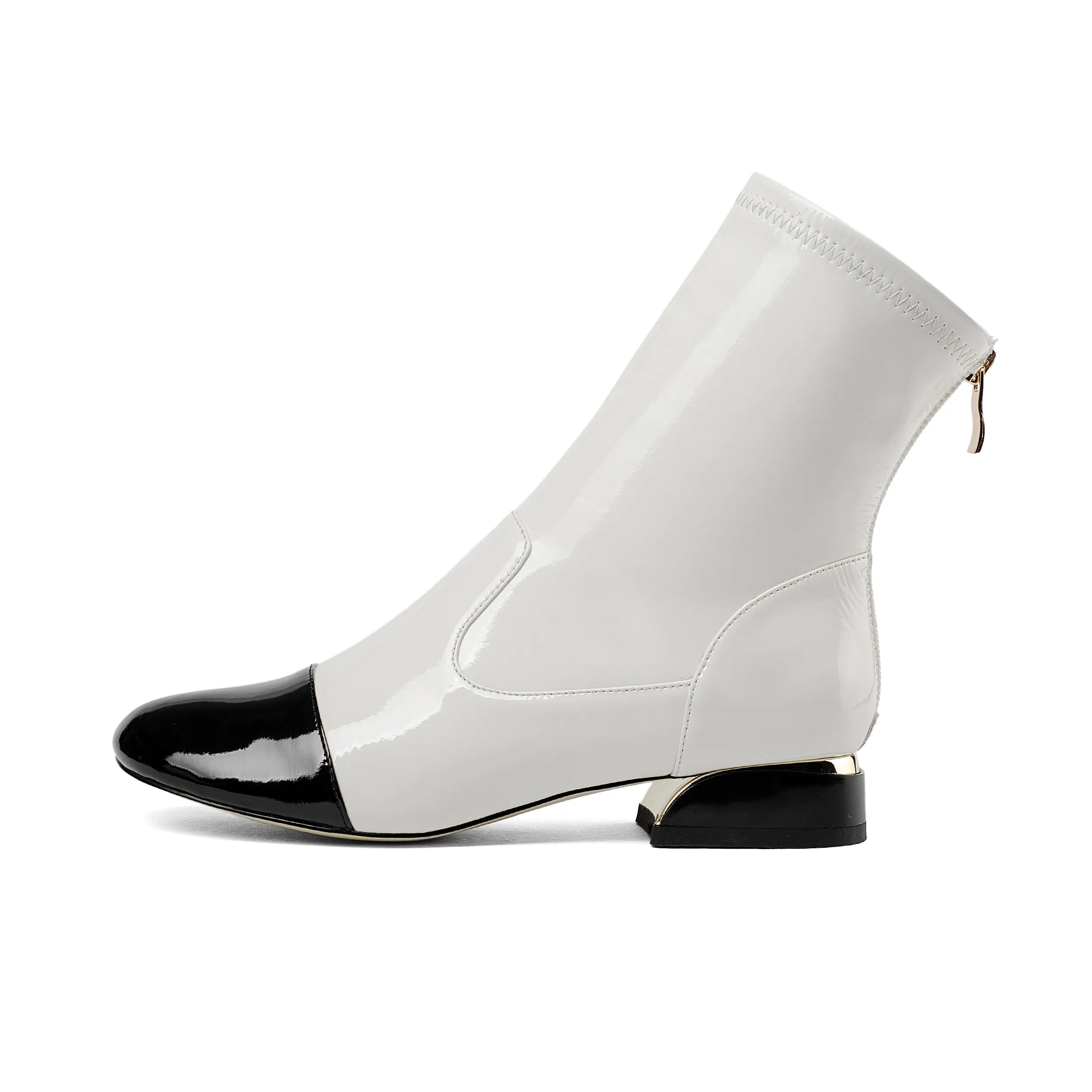 TinaCus Women's Handmade Patent Leather Round Toe Comfort Flat Stylish Back Zipper Ankle Boots