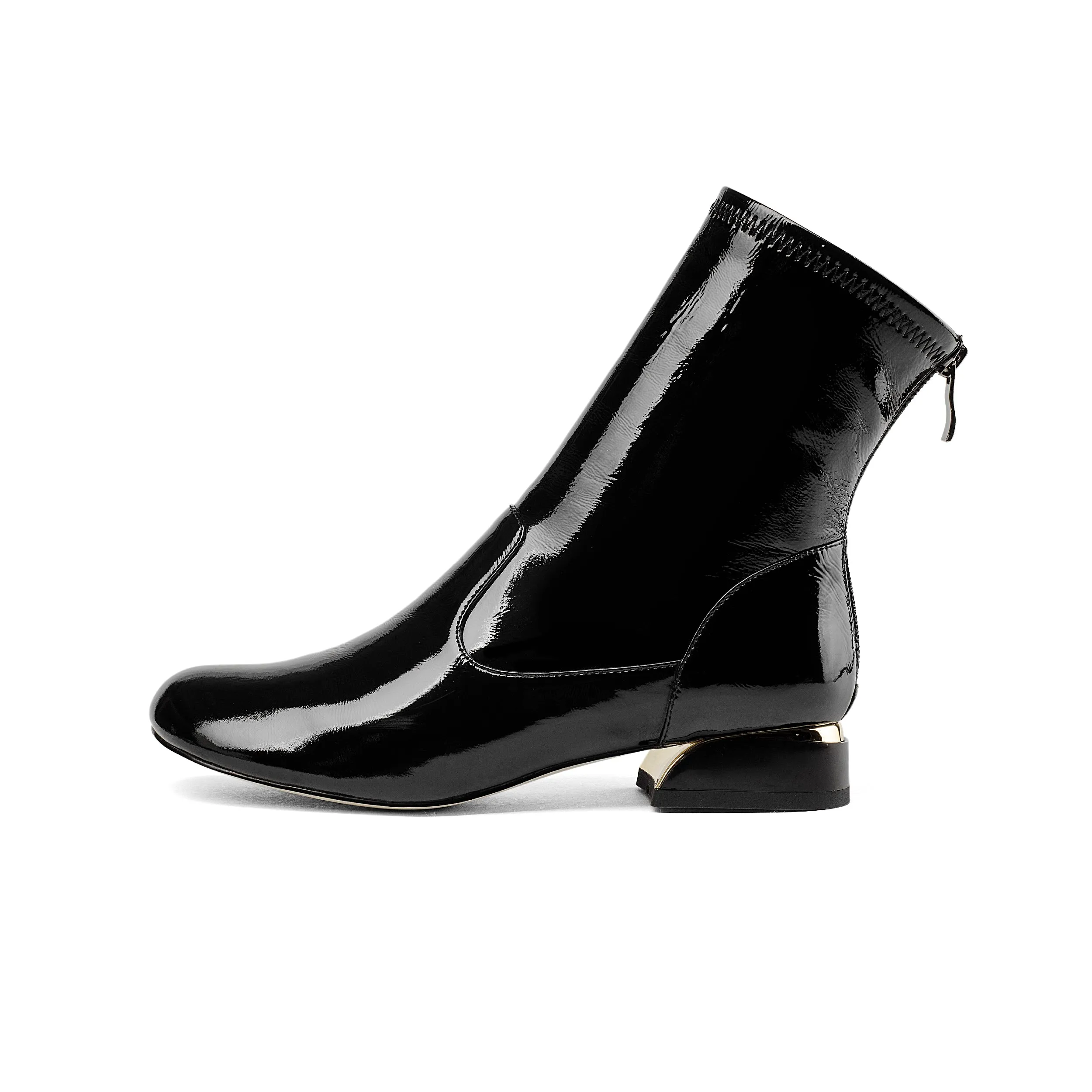 TinaCus Women's Handmade Patent Leather Round Toe Comfort Flat Stylish Back Zipper Ankle Boots