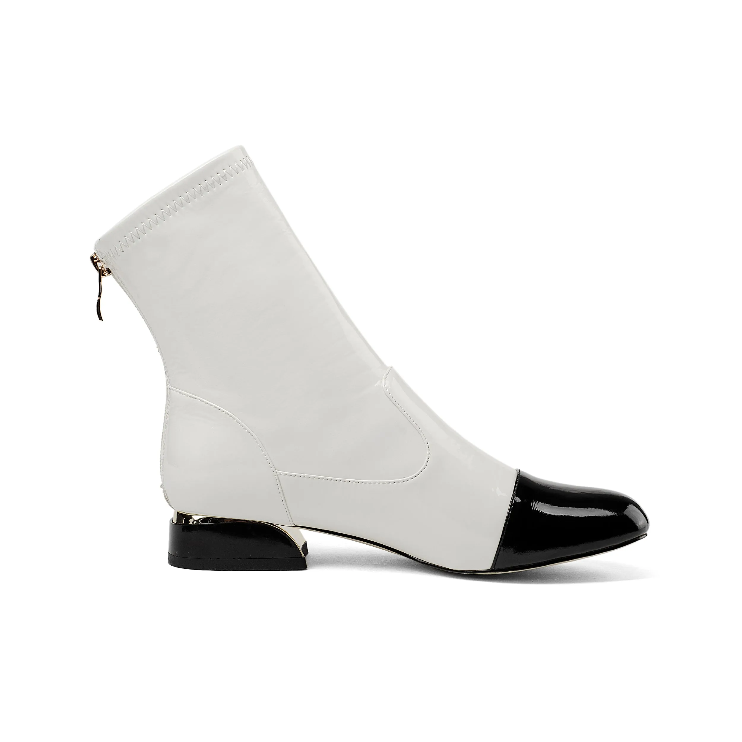 TinaCus Women's Handmade Patent Leather Round Toe Comfort Flat Stylish Back Zipper Ankle Boots