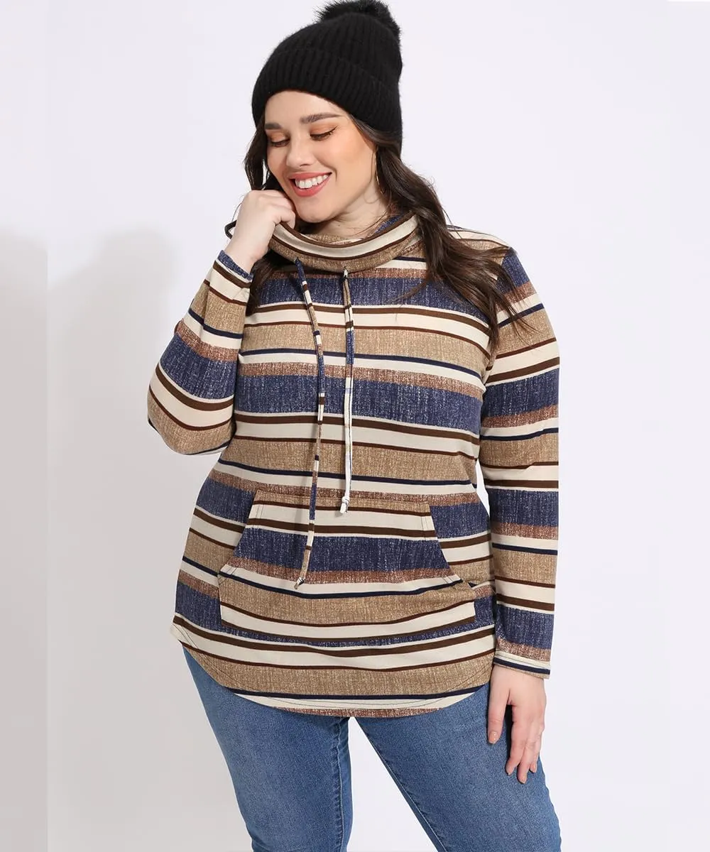 TIYOMI Plus Size Hoodies for Women Color Block Tops Drawstring Hooded Tunic Blouses Pullover T Shirts