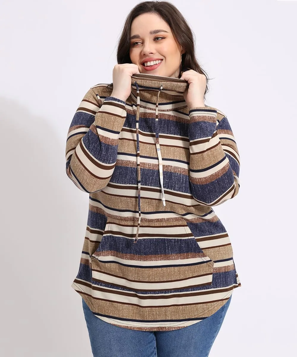 TIYOMI Plus Size Hoodies for Women Color Block Tops Drawstring Hooded Tunic Blouses Pullover T Shirts